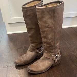 Frye Phillip Harness Tall Leather Brown Boots Women’s 10